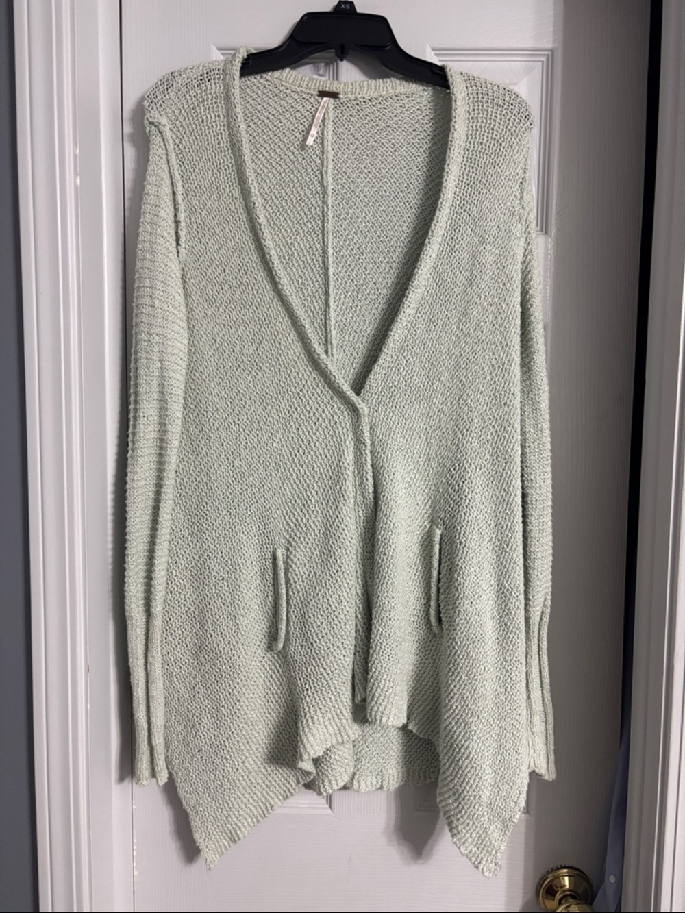Free People V-Neck Loose Knit Slouchy Bohemian Cardigan in Mint Green Size XS